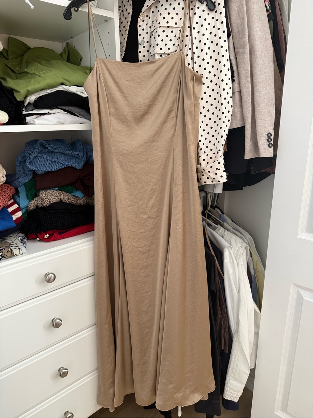 Theory Neutral Satin-Effect Slip Dress in mate Gold SZ 10 NWOT